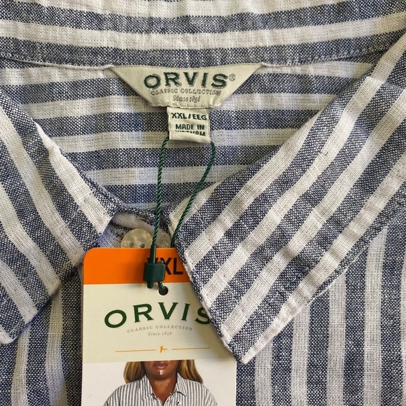 Orvis Ladies' Short Sleeve Linen Blend Shirt, Blue Stripe, XX-Large NWT - Picture 6 of 15